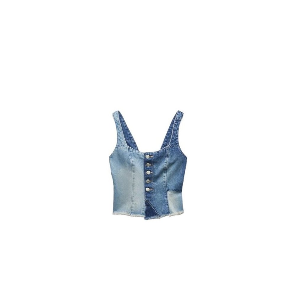 ZARA TRF PATCHWORK DENIM TOP BLUE SIZE XS | 6045/007